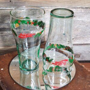 Libbey Glasses - Coca Cola Christmas Holly & Pine Cones - 4th Set of 2